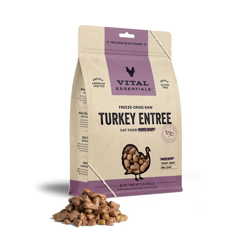 Vital Essentials Freeze-Dried Raw Turkey Entree Cat Food Mini Nibs, 12 oz