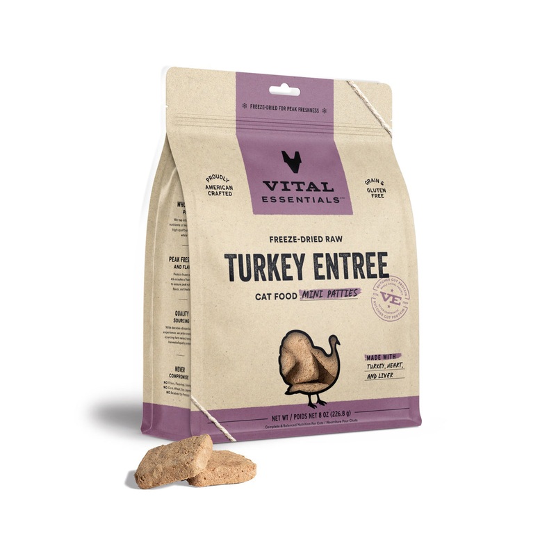 Vital Essentials Freeze-Dried Raw Turkey Entree Cat Food Mini Patties, 8 oz