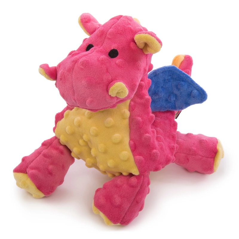 goDog Dragon w/Chew Guard Plush Dog Toy Coral Small