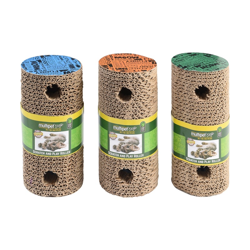 Multipet Cardboard Scratcher Roller Cat Toy Assorted Colors 7.5