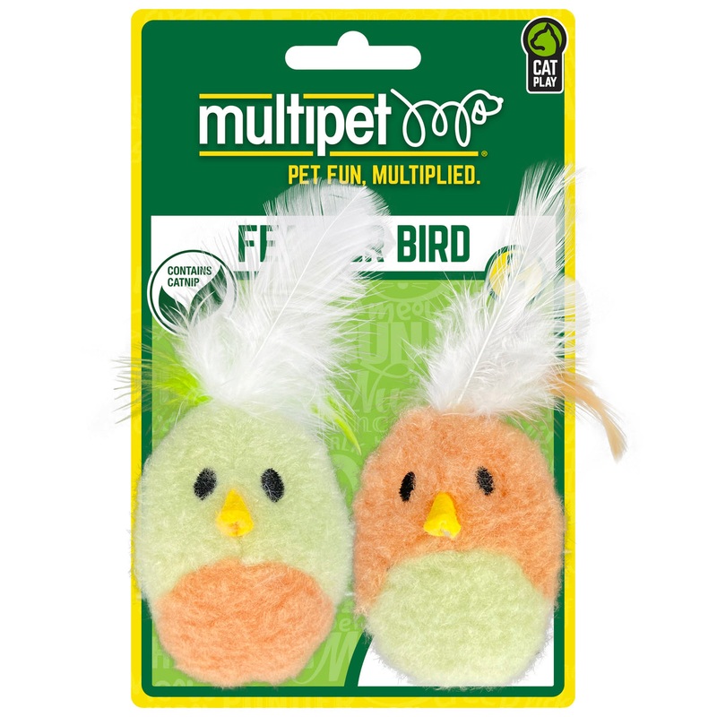 Multipet Feather Bird w/ Catnip Cat Toy Assorted Colors 5 2pk