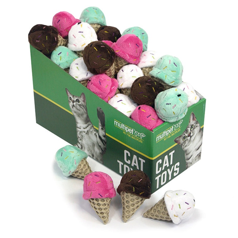 Multipet Ice Cream Cone Cat Toys Assorted Colors 3 25pc