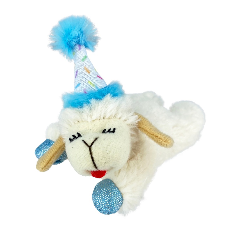 Multipet Lamb Chop w/ Birthday Hat Blue Cat Toy 4