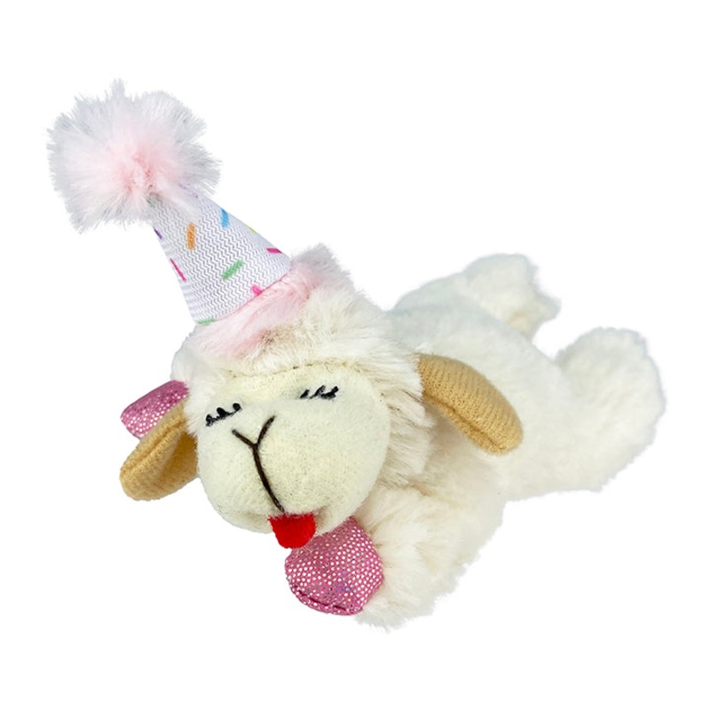 Multipet Lamb Chop w/ Birthday Hat Pink Cat Toy 4