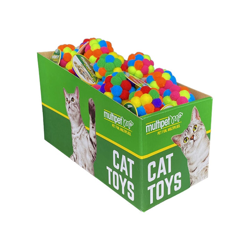 Multipet Pom Pom Ball w/ Rattle Cat Toy Assorted Colors 2 25pc