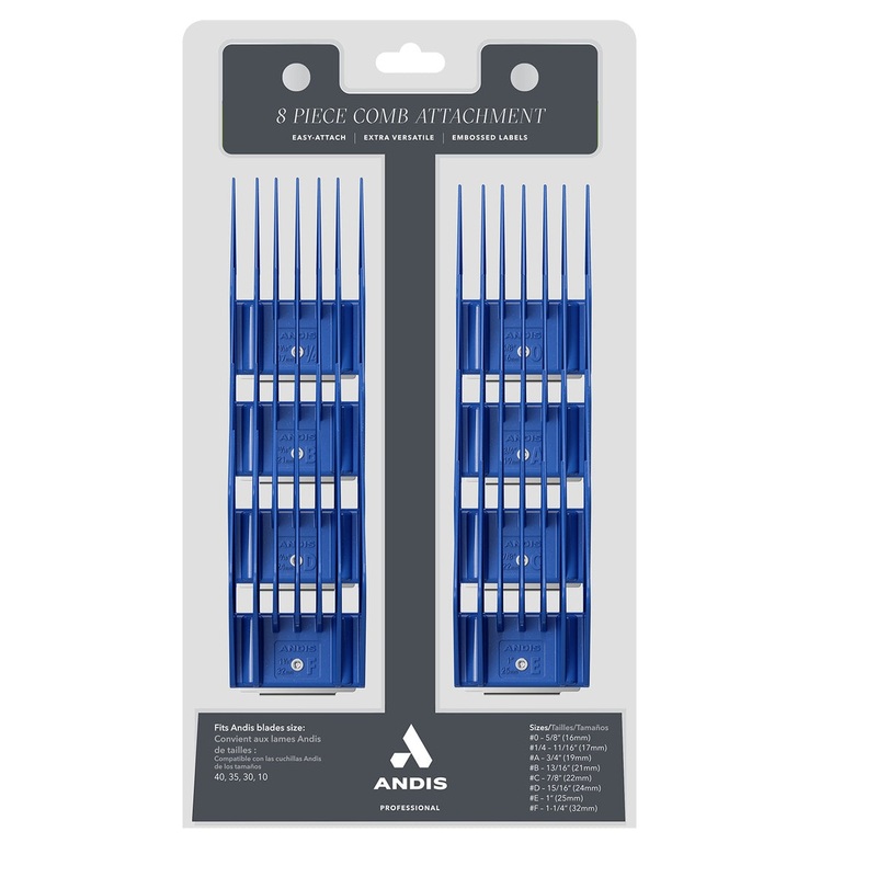 Andis  8pc Large Set, Blue Sizes: 5 / 8, 11/16, 3/4, 13/16, 7/8, 15/16, 1, 1-1/4 – VBL