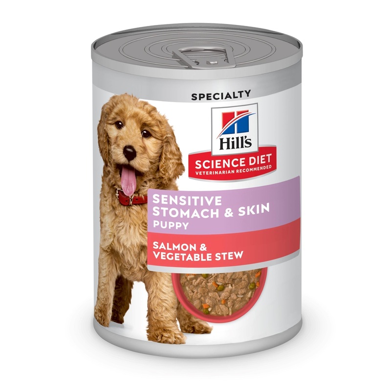 Hill’s Science Diet Puppy Sensitive Stomach & Skin Salmon & Vegetable Stew Chunks in Gravy Canned Wet Dog Food
