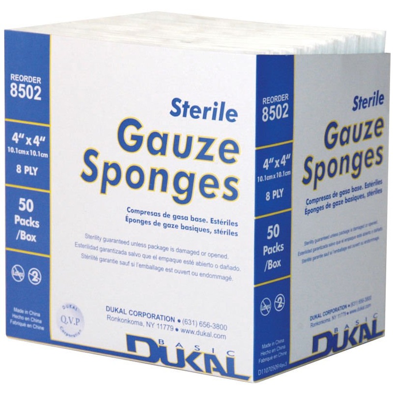 Sterile 8 ply 4 x 4 Gauze Sponges, Box of 50